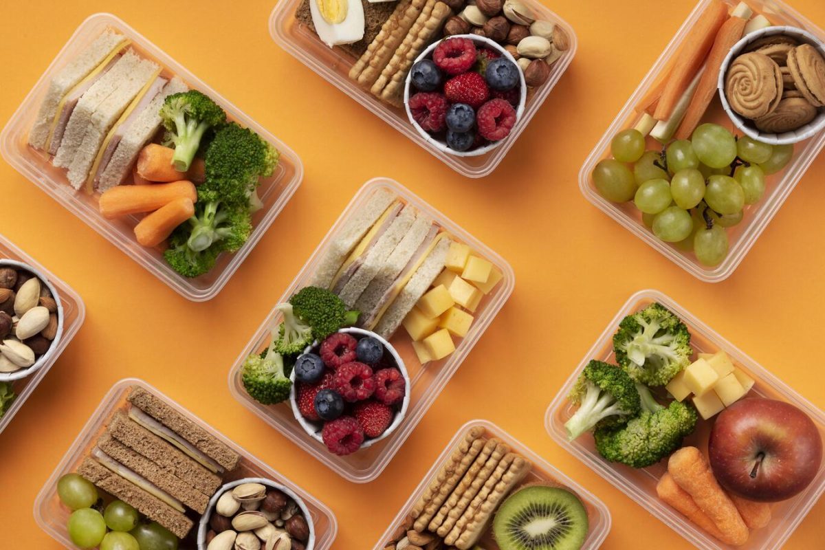 view healthy food lunch boxes arrangement -
