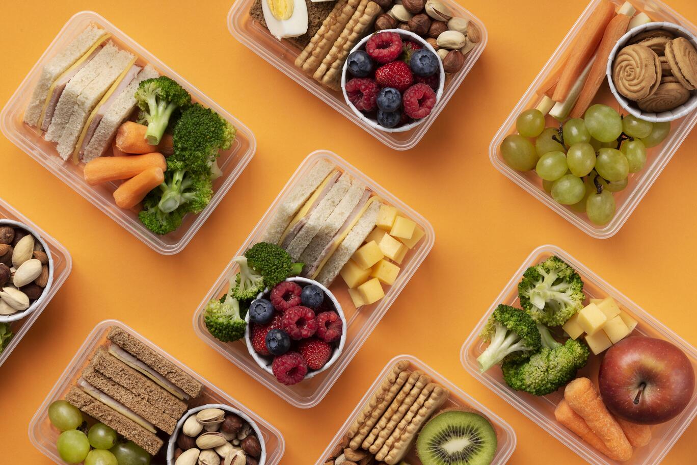 view healthy food lunch boxes arrangement -