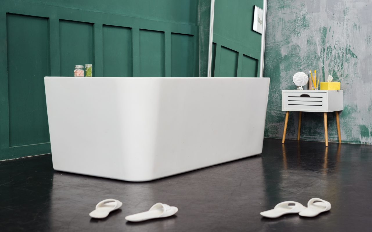 front view bathroom with mirror slippers -
