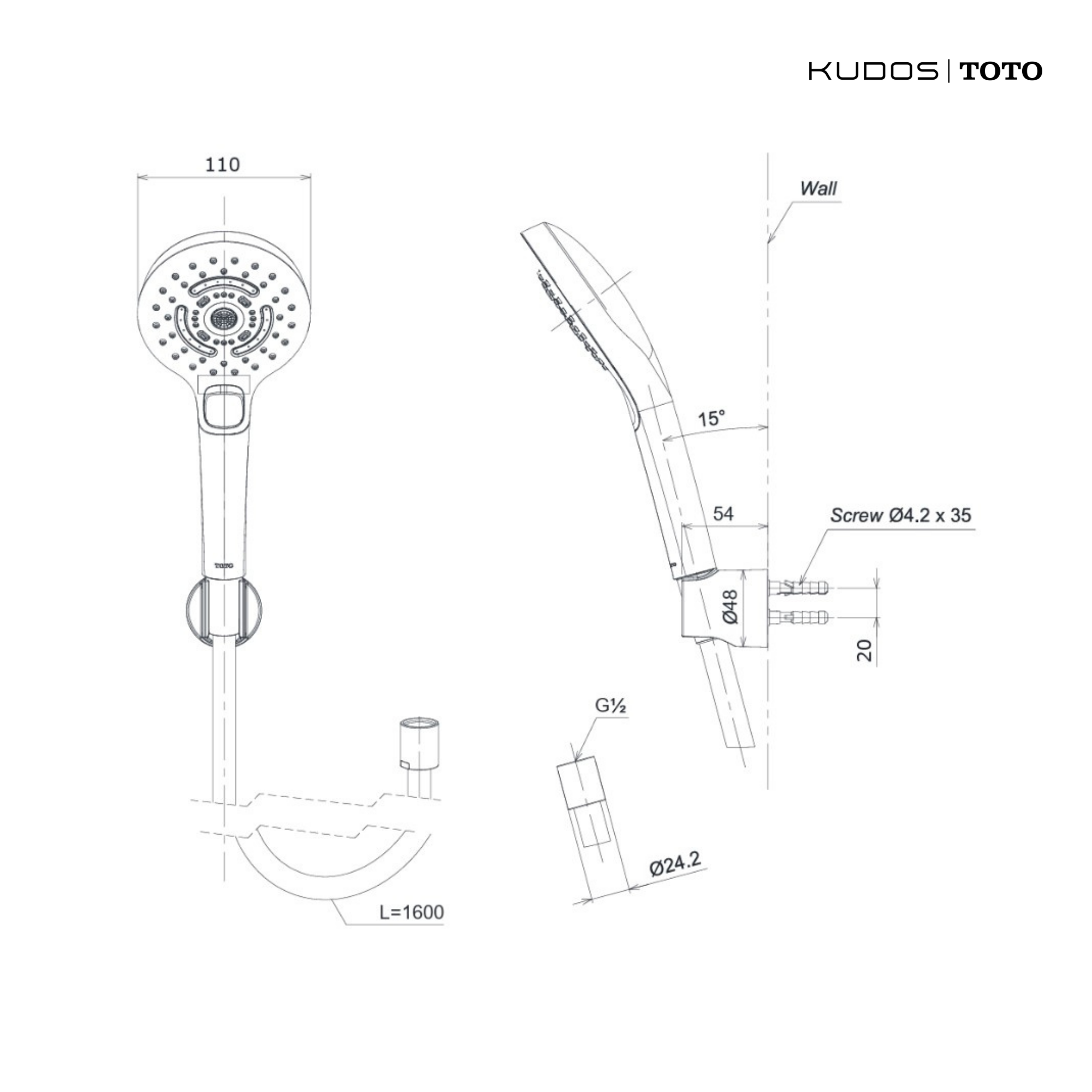 TOTO Shower Set (ชุดฝักบัวอาบน้ำเซ็ตพรีเมียม) รุ่น TBW01303TA + TBW01035T สีโครเมียม / ทอง / เทา - Image 5
